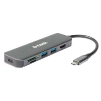 D-Link DUB-2327 USB-C dokkoló állomás HDMI 4K SD microSD kártyaolvasó 2x USB 3.0 60 W PD