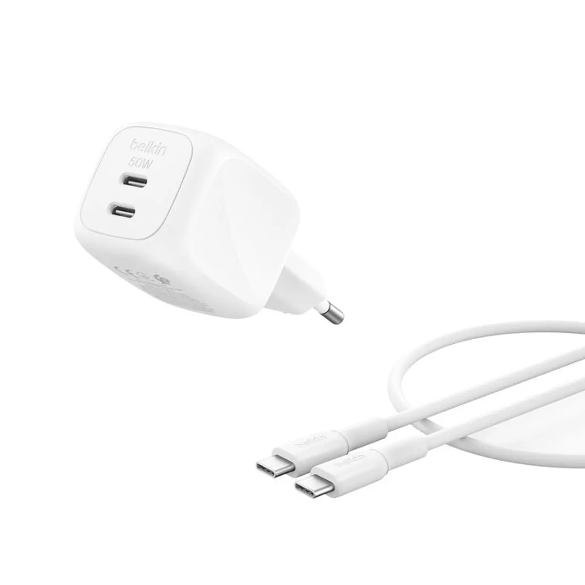 Belkin WCH019KQ1MWH-B6 BoostCharge 50W 2x USB-C PD PPS töltő 1 m fehér #1