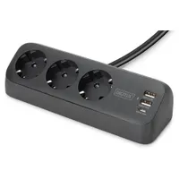 Assmann DA-70625 3-utas irodai elosztó fekete 1,5 m 2x USB-A 1x USB-C