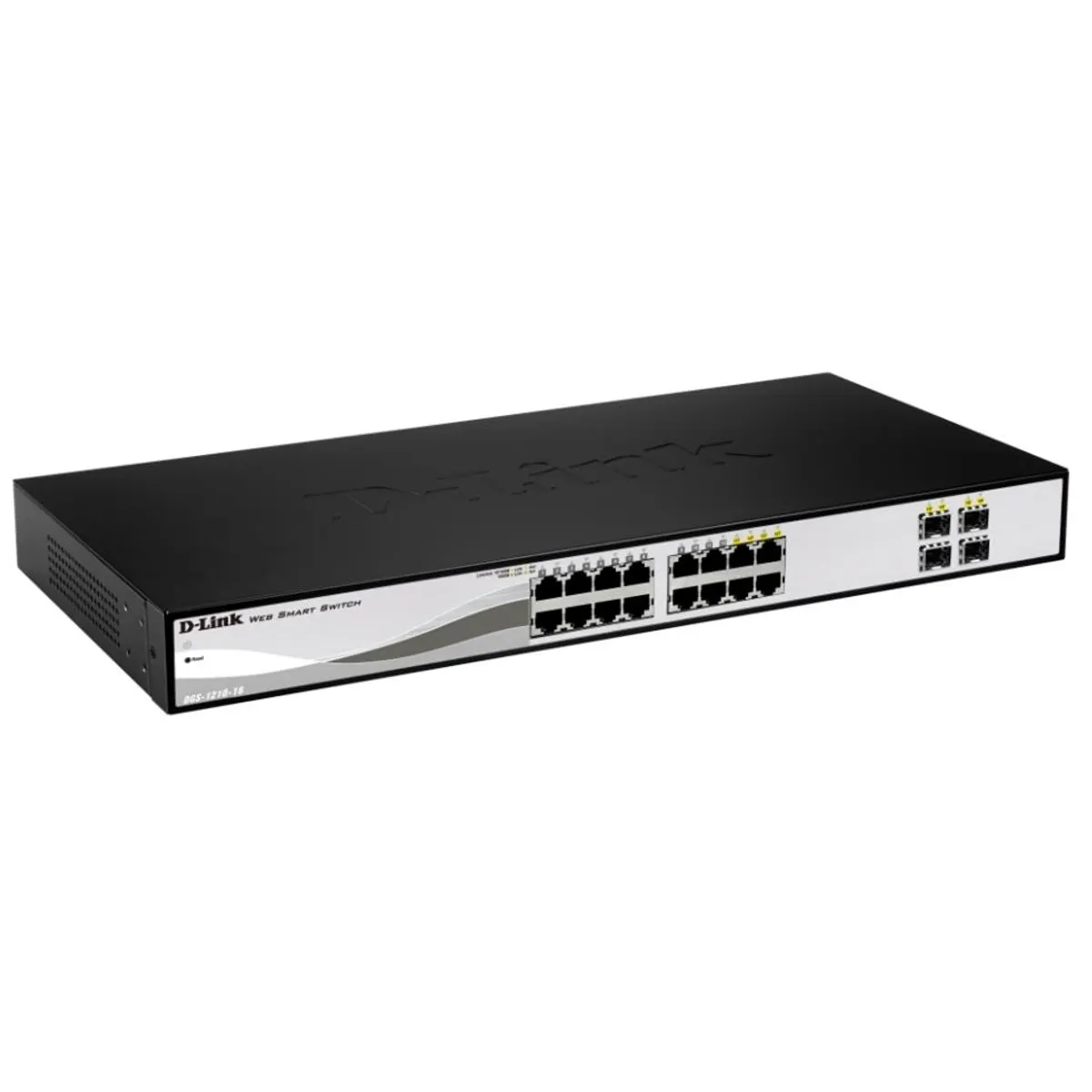 D-Link DGS-1210-16-E DGS-1210-16 16-portos gigabites smart switch, 4 db kombinált 1000BaseT-SFP port, ventilátor nélküli, 19" rackbe szerelhető #1