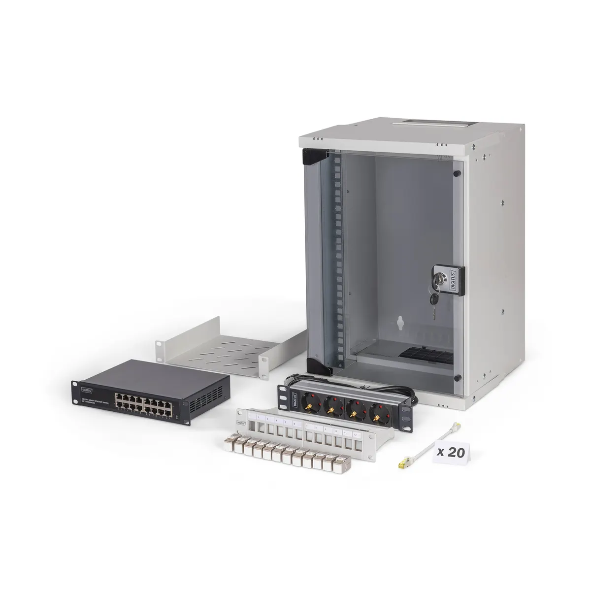 Assmann DN-49102-SET falra szerelhető állvány 9U 60 kg IP20 kábelvezetés biztonsági kulcs szürke #1