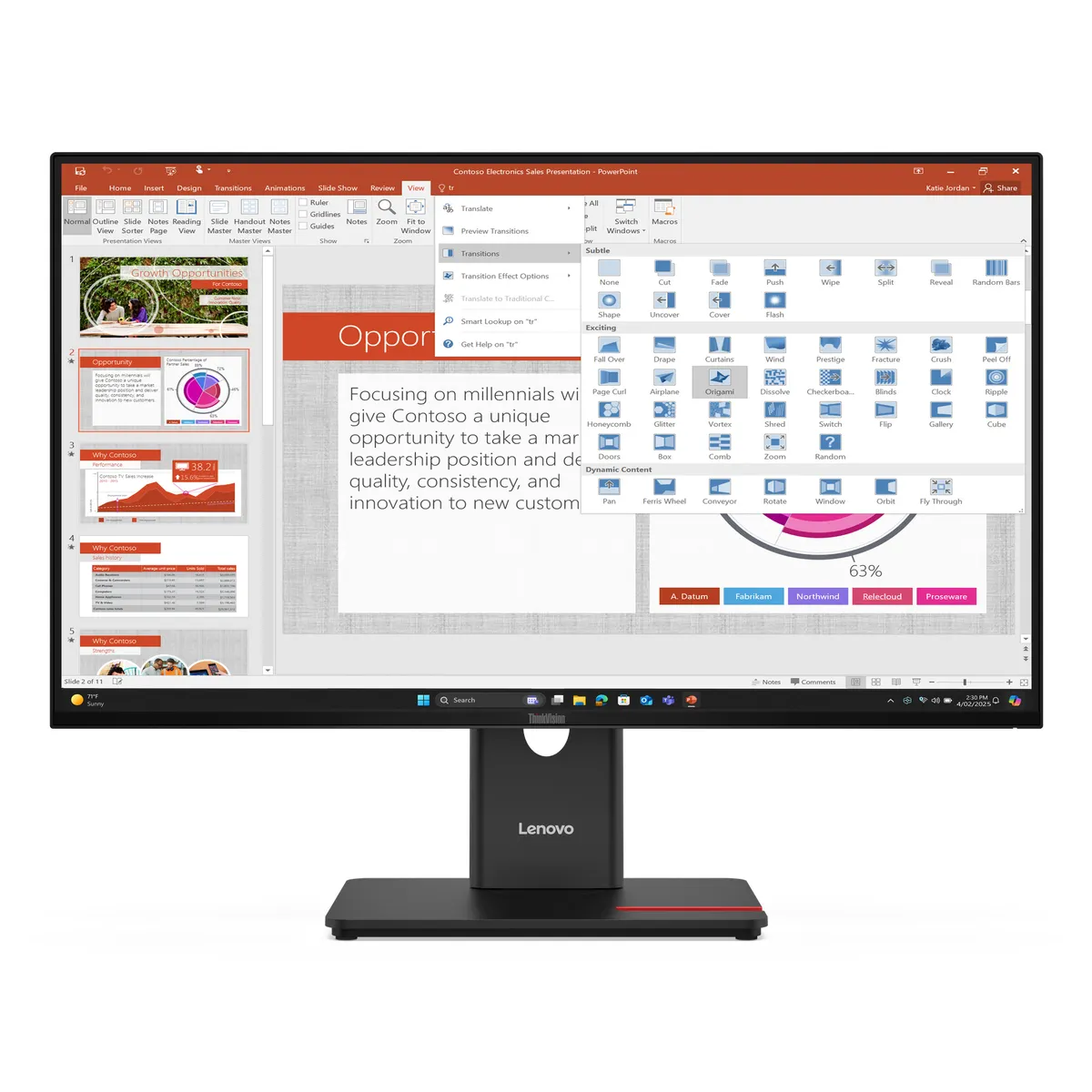 Lenovo 64A5MAT6EU ThinkVision T27-40 27" IPS 1920x1080 120 Hz 6 ms USB 3.2 Gen1 VESA állítható fekete #1