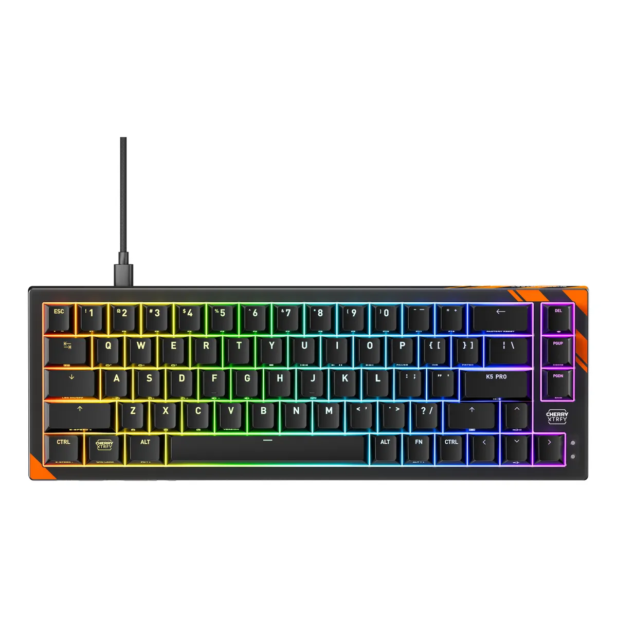 Cherry G8E-24200LACAUS-2 K5 PRO TMR COMPACT 65 százalékos méretarány USB vezetékes RGB háttérvilágítás mechanikus kapcsoló 2 m kábel fekete narancs #1