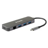 D-Link DUB-2334 5-in-1 USB-C dokkoló 3x USB 3.0, USB-C PD 3.0, max 60 W, RJ-45 Gigabit Ethernet