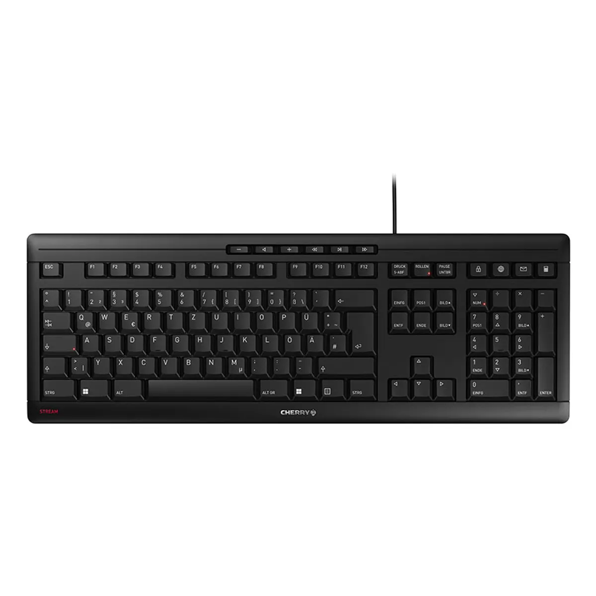 Cherry JK-8500DE-2 Stream 105 billentyűs teljes méretű, vezetékes, usb, mechanikus billentyűkapcsoló, qwertz, 1,8 m, fekete #1