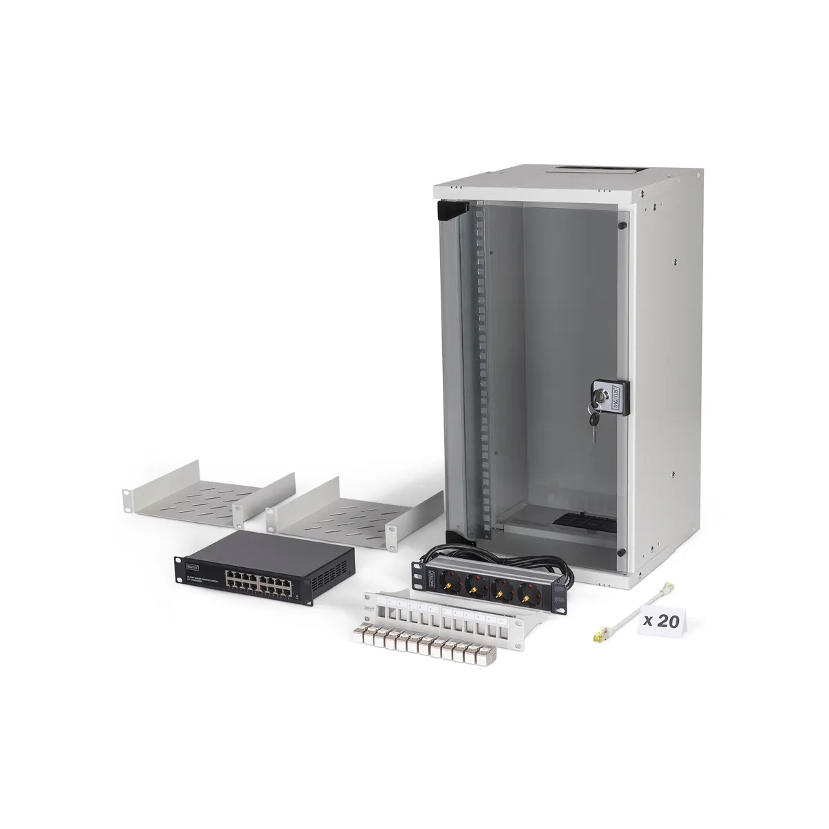 Assmann DN-49104-SET falra szerelhető 12U rack 60 kg 19" sínek kábelvezetés biztonsági kulcs IP20 szürke #1