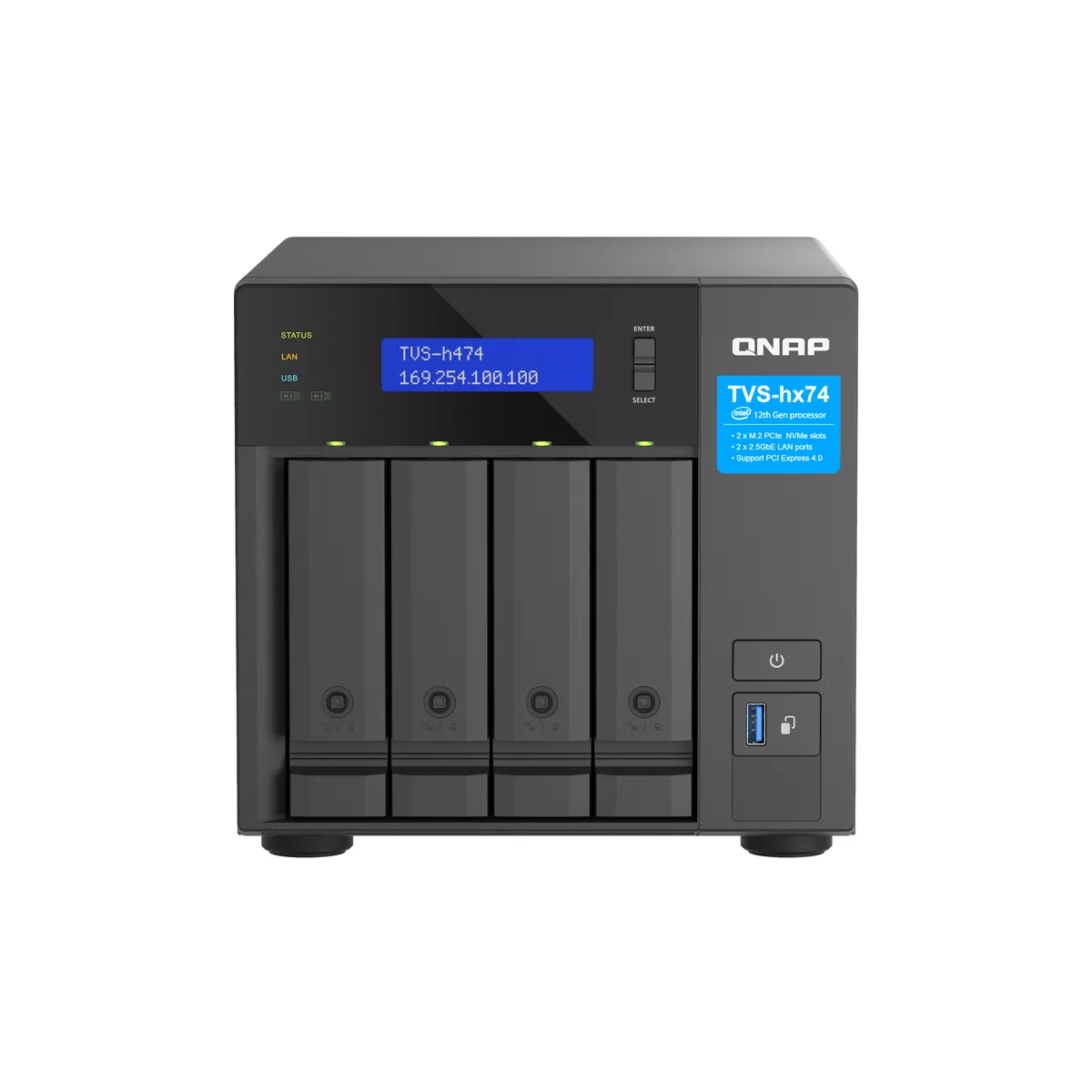 QNAP TVS-H474-PT-8G TVS-H474 CPU G7400 RAM 8GB DDR4 4x HDD és SSD 2x 2.5GbE 2x M.2 PCIe Gen3 x2 HDMI 1.4b #1